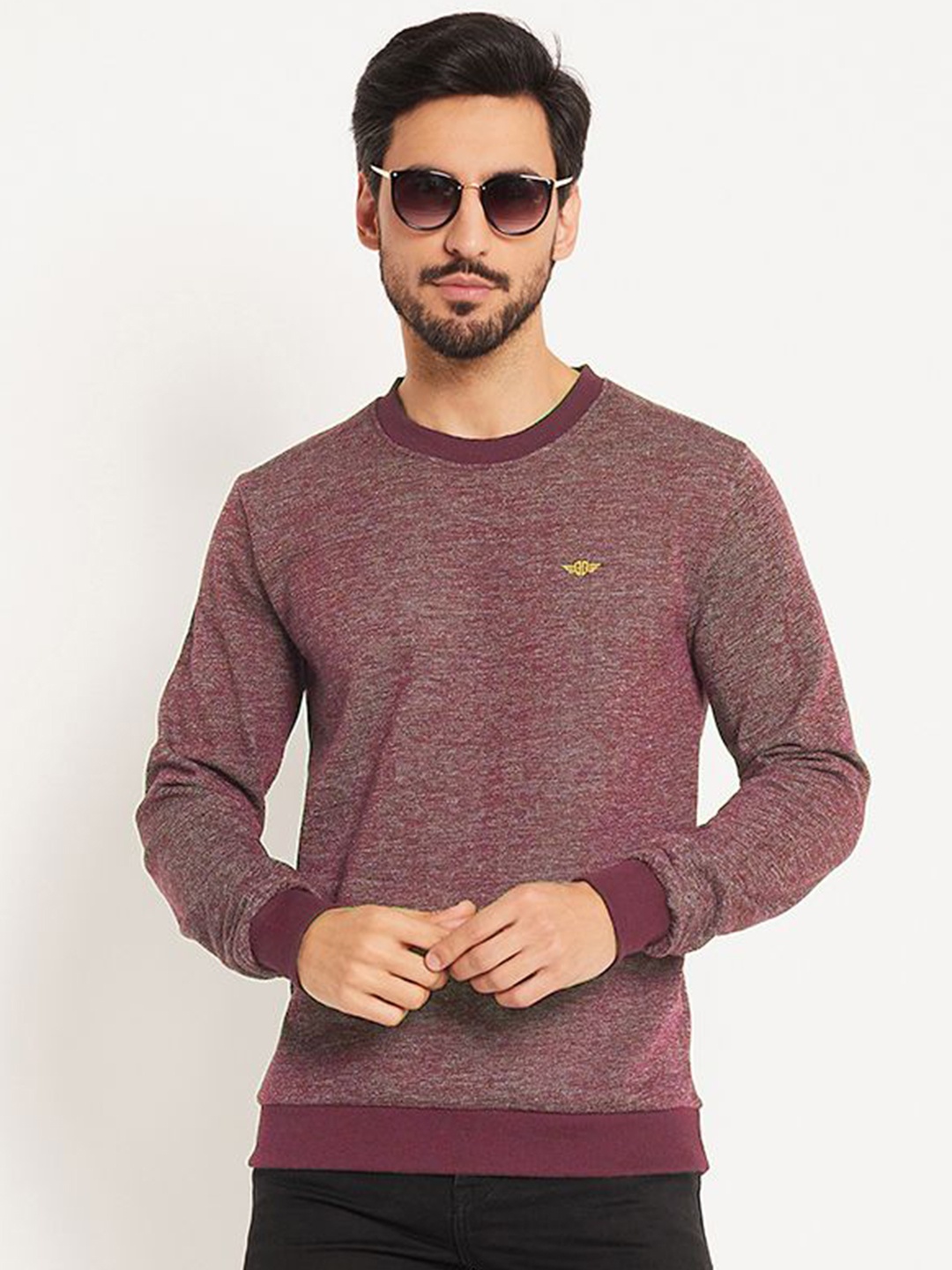 

GET GOLF Men Long Sleeves Round Neck Pullover Sweatshirt, Maroon
