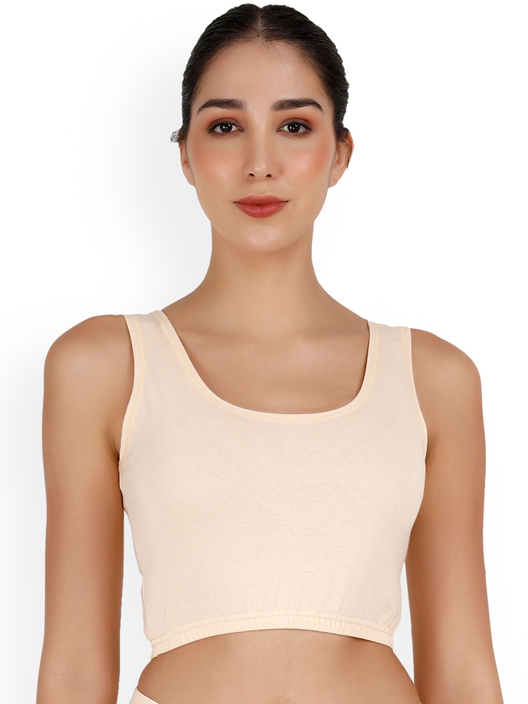 

SELFCARE Women Ribbed Winter Wear Crop Thermal Tops, Beige