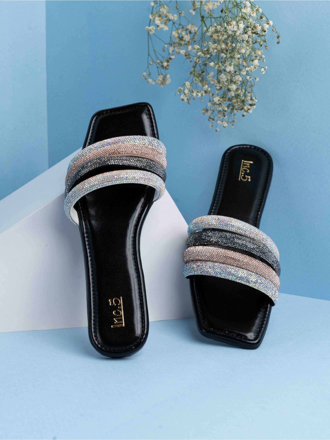 

Inc 5 Women Embellished Open Toe Flats, Black