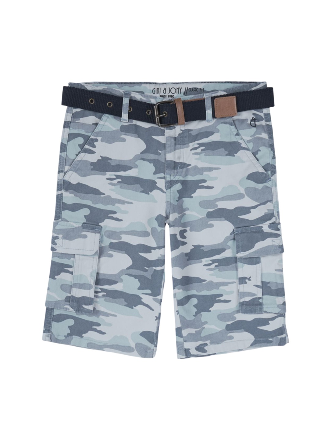

Gini and Jony Boys Camouflage Printed Cotton Cargo Shorts, White