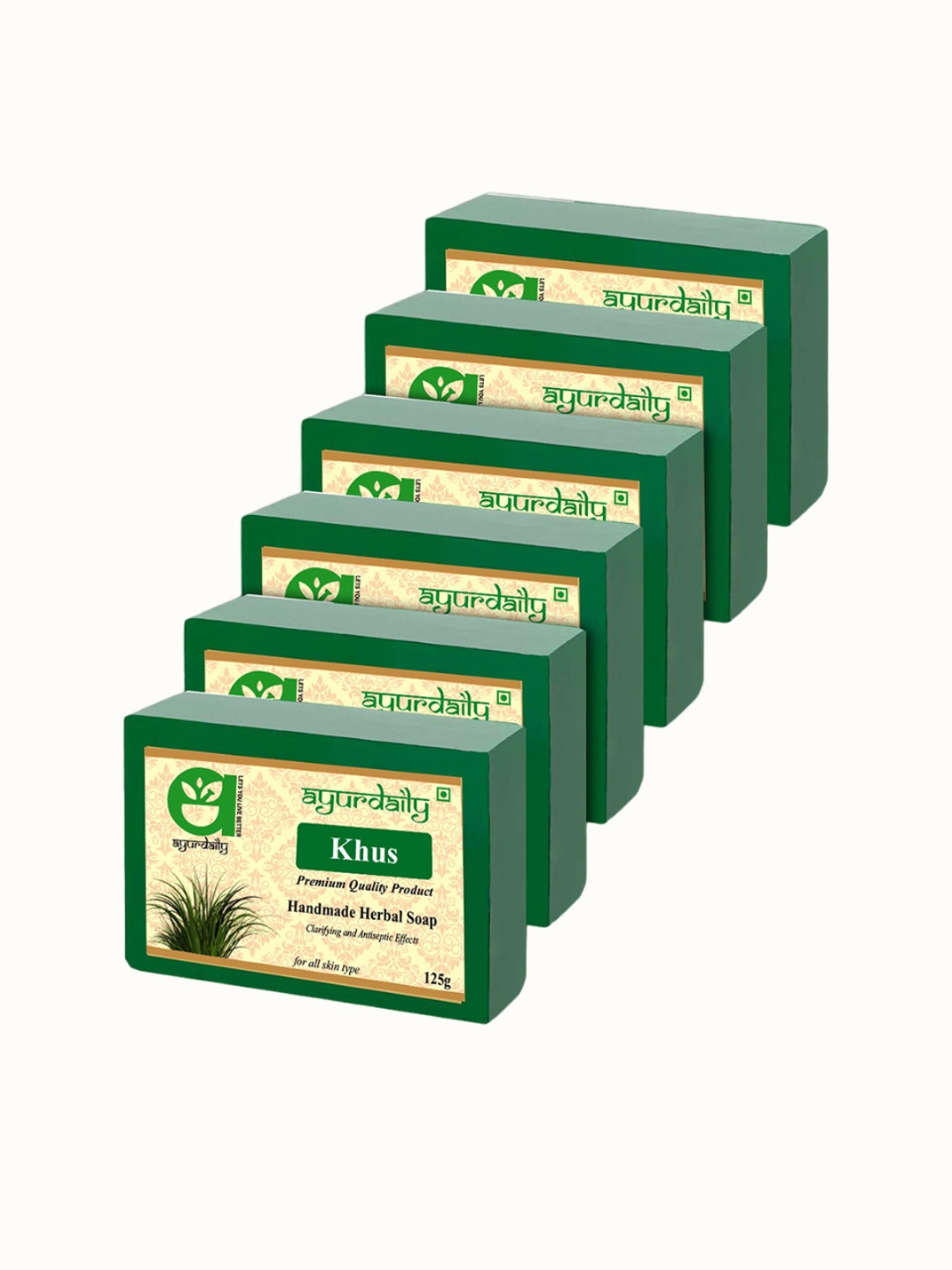 

Ayurdaily Set Of 6 Natural Khus Soaps - 125 g Each, Multi