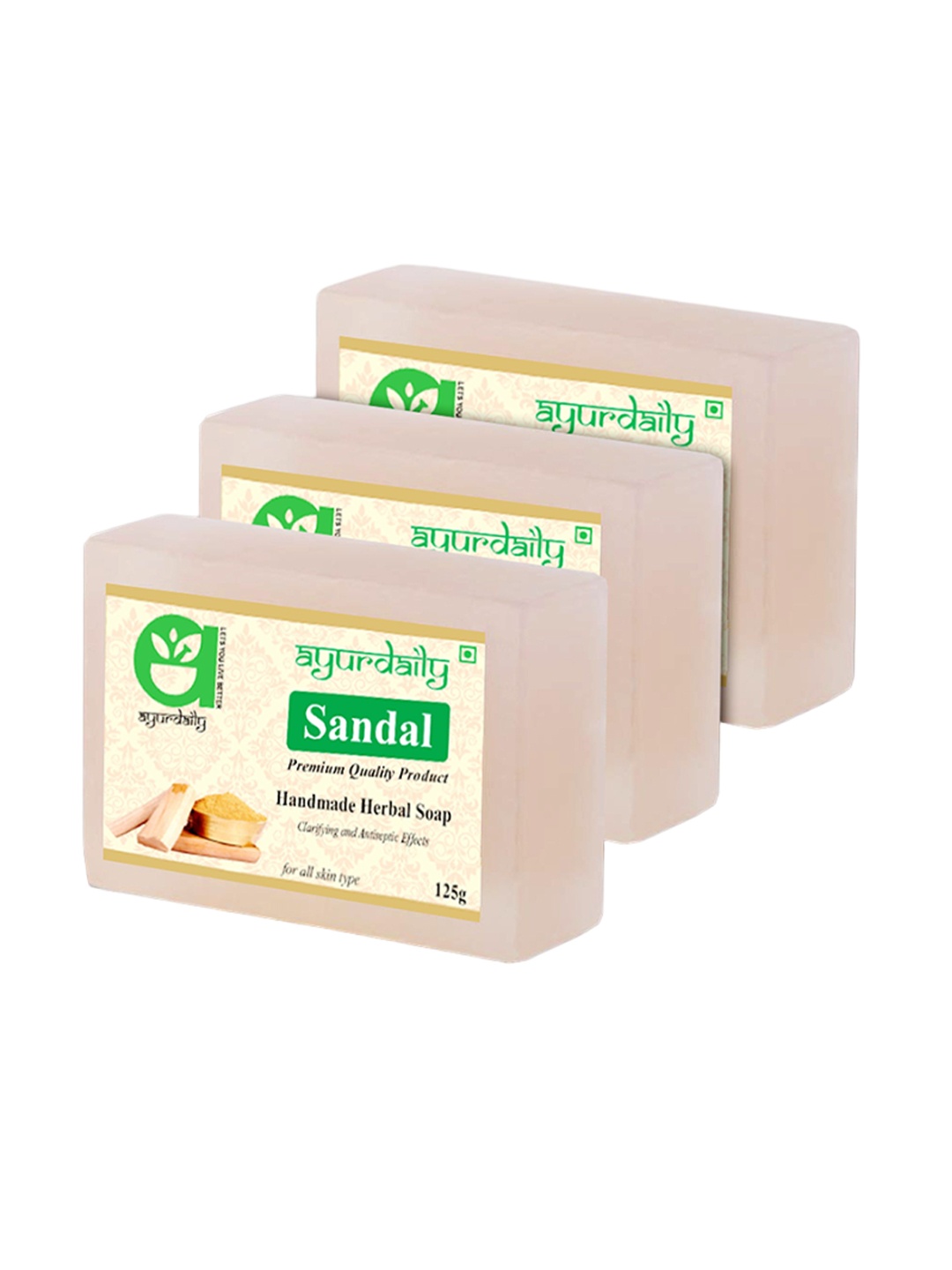 

Ayurdaily Set Of 3 Natural Sandal Bath Soap - 125 g Each, White