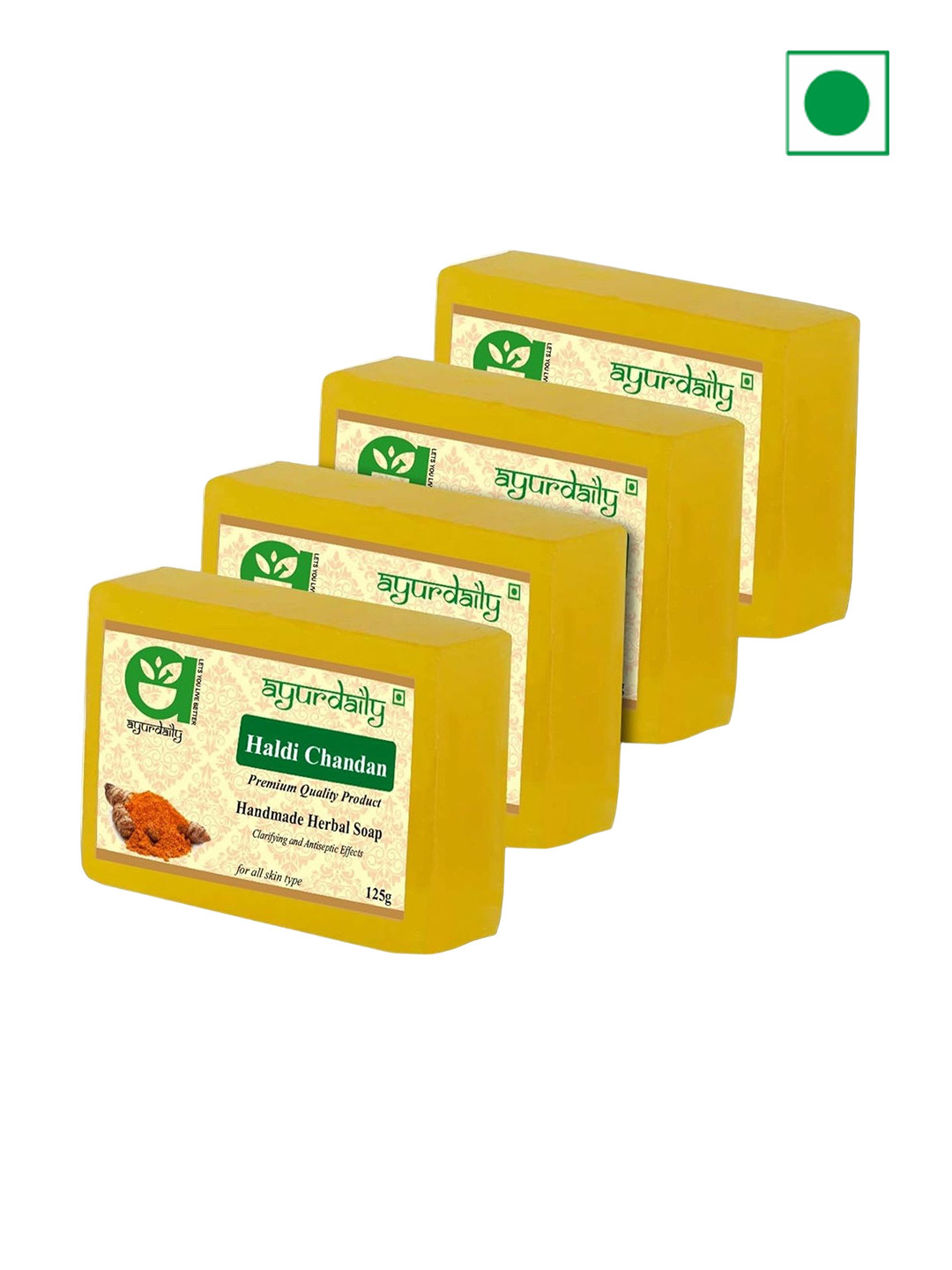 

Ayurdaily Set Of 4 Handmade Herbal Haldi Chandan Soap- 125 g Each, Multi