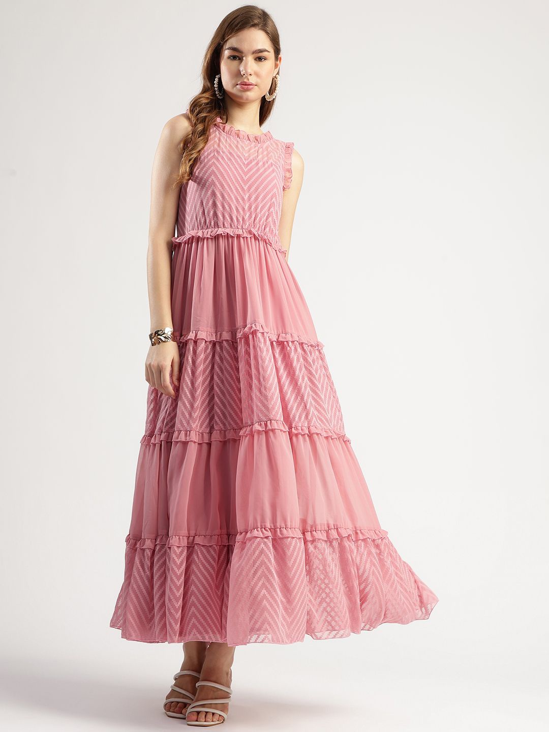 

T TRYON ULTIMATE Round Neck Sleeveless Maxi Dress, Peach