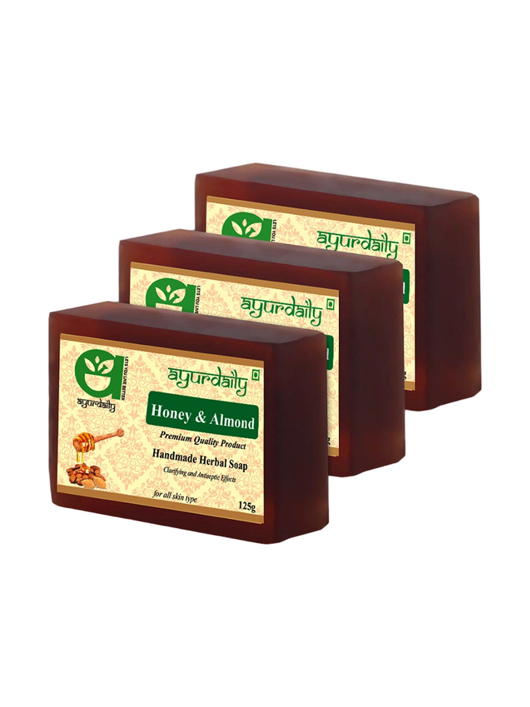 

Ayurdaily Set Of 3 Natural Honey & Almond Soaps - 125 g Each, White