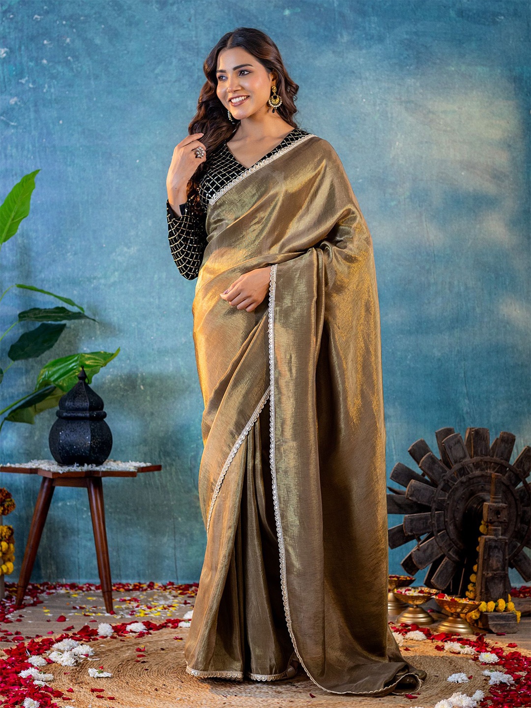 

KASYA Tissue Ready to Wear Chanderi Saree, Brown