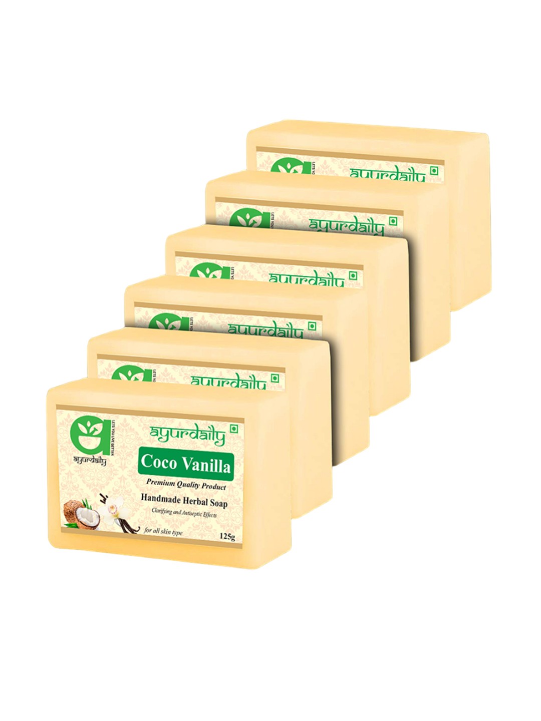 

Ayurdaily Set Of 6 Natural Coco Vanilla Bath Soap- 125 g Each, Multi