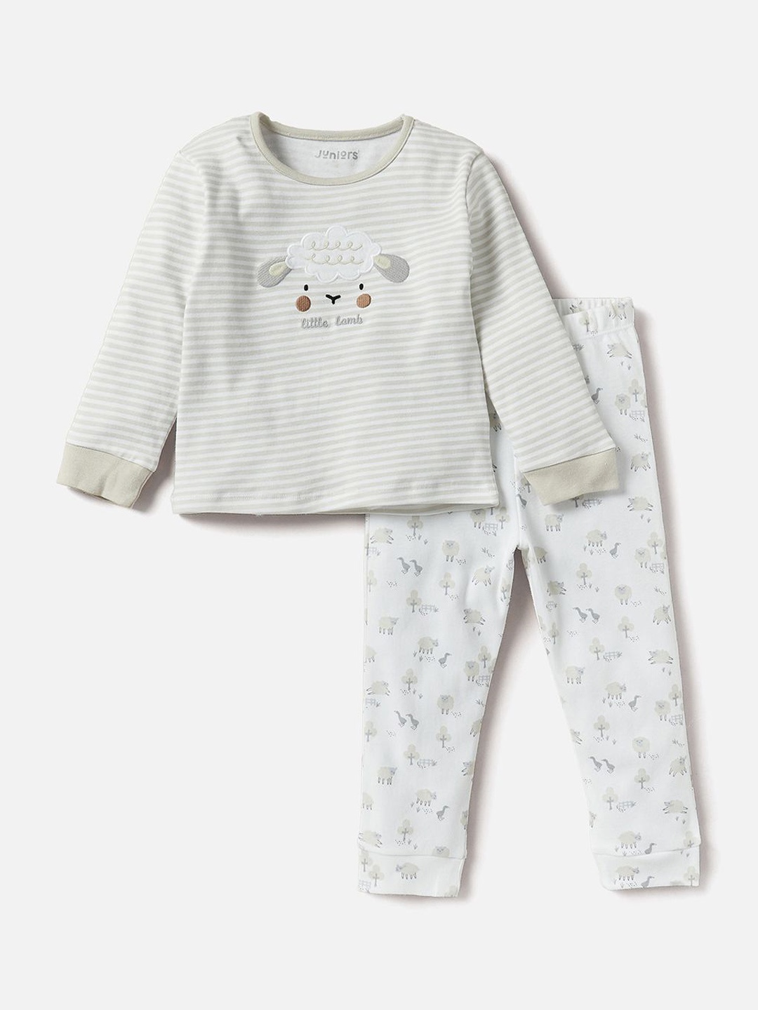 

Juniors by Babyshop Infant Boys Lamb Applique Printed Night Suits, Grey