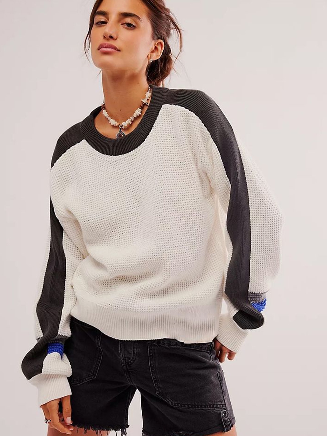 

LULU & SKY Women Self Design Round Neck Cardigan, White