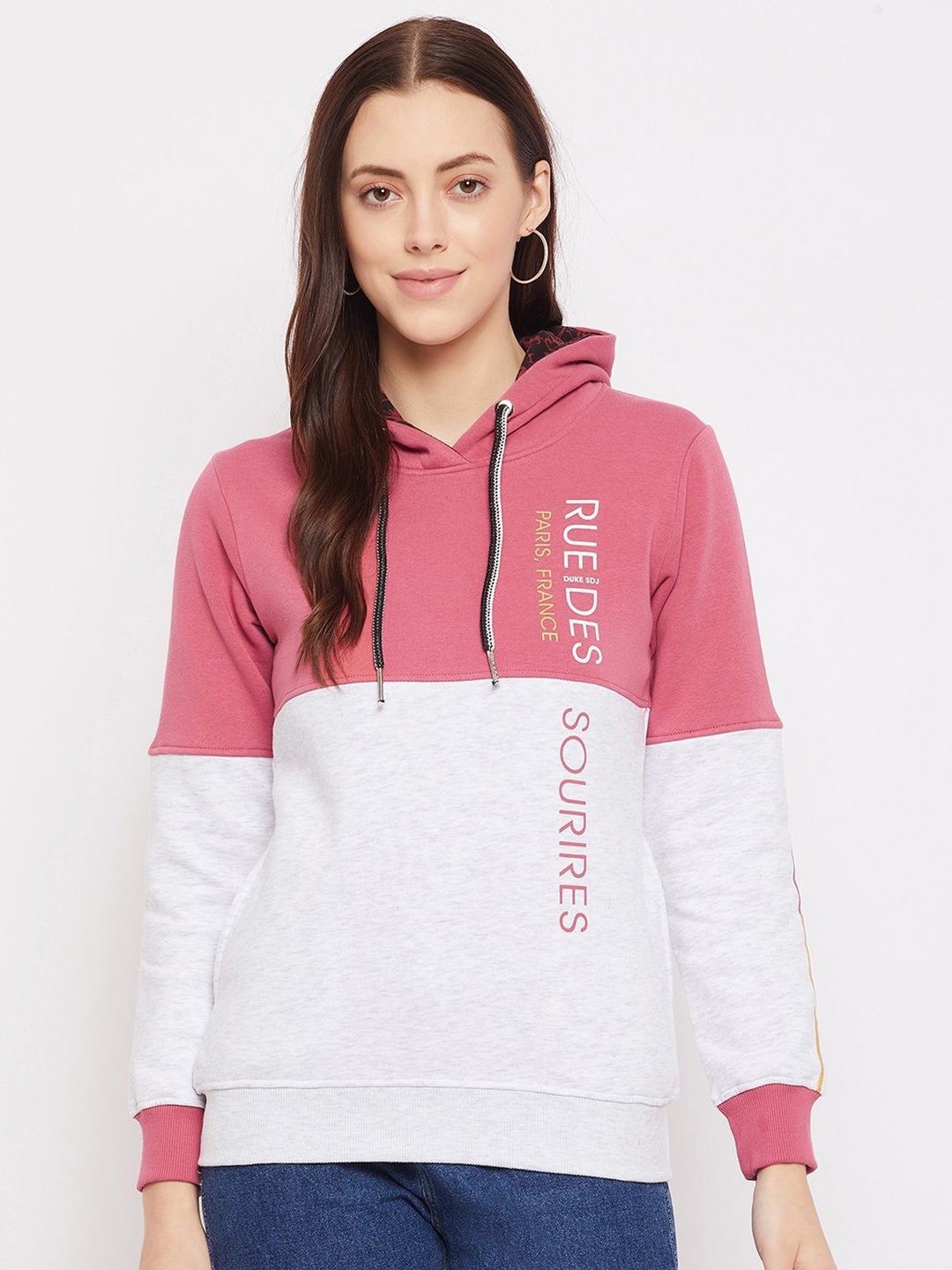 

Duke Women Colourblocked Hooded Sweatshirt, Pink