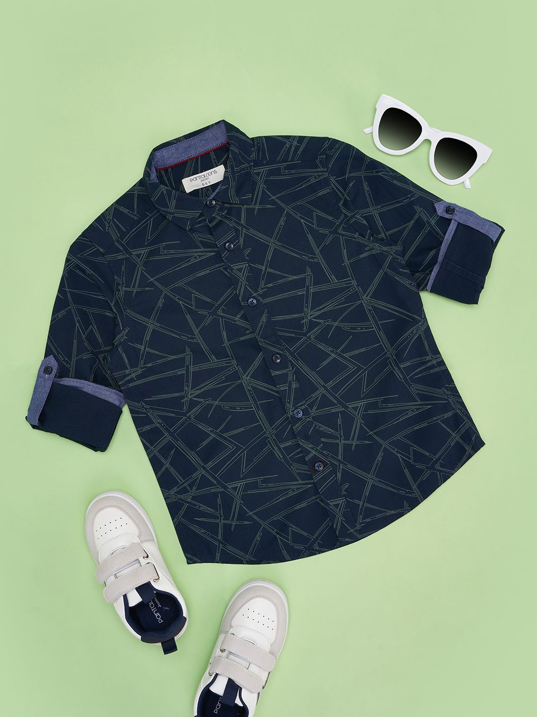 

Pantaloons Junior Boys Spread Collar Abstract Printed Cotton Casual Shirt, Navy blue