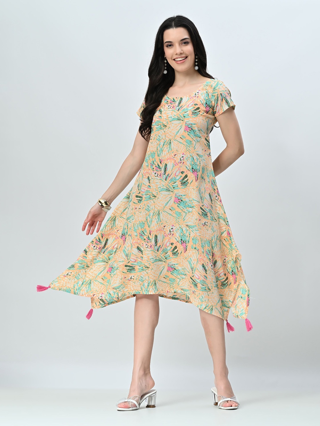 

BAESD Printed A-Line Midi Dress, Orange