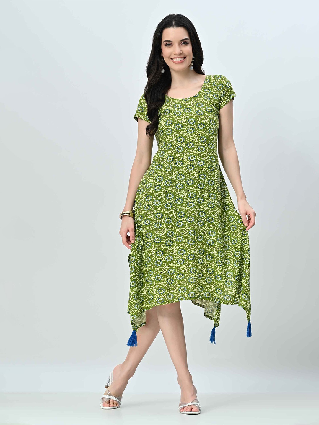 

ALL WAYS YOU Floral Printed A-Line Dress, Green