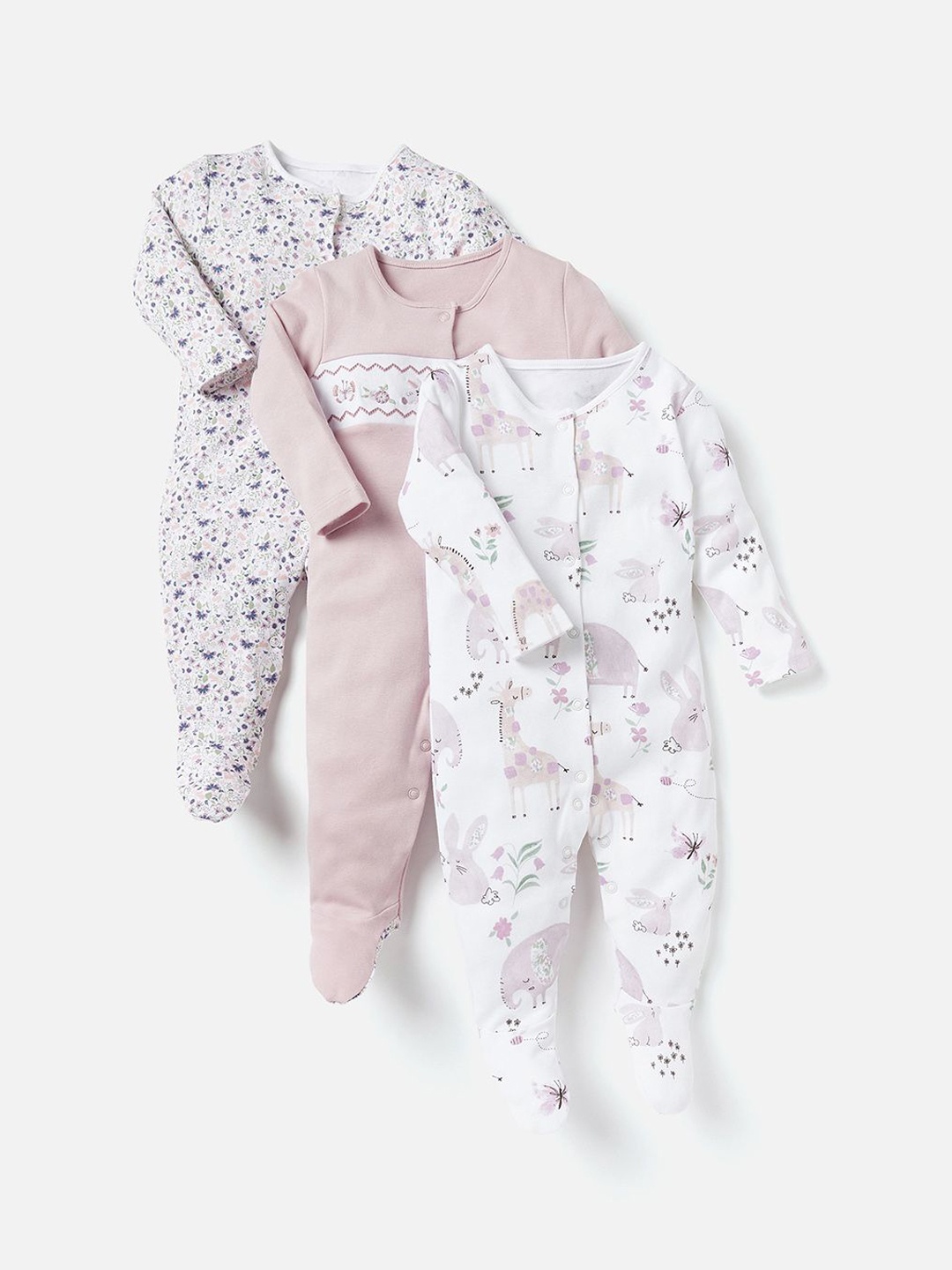 

Juniors by Babyshop Girls Set of 3 Cotton Printed Sleepsuit, Pink