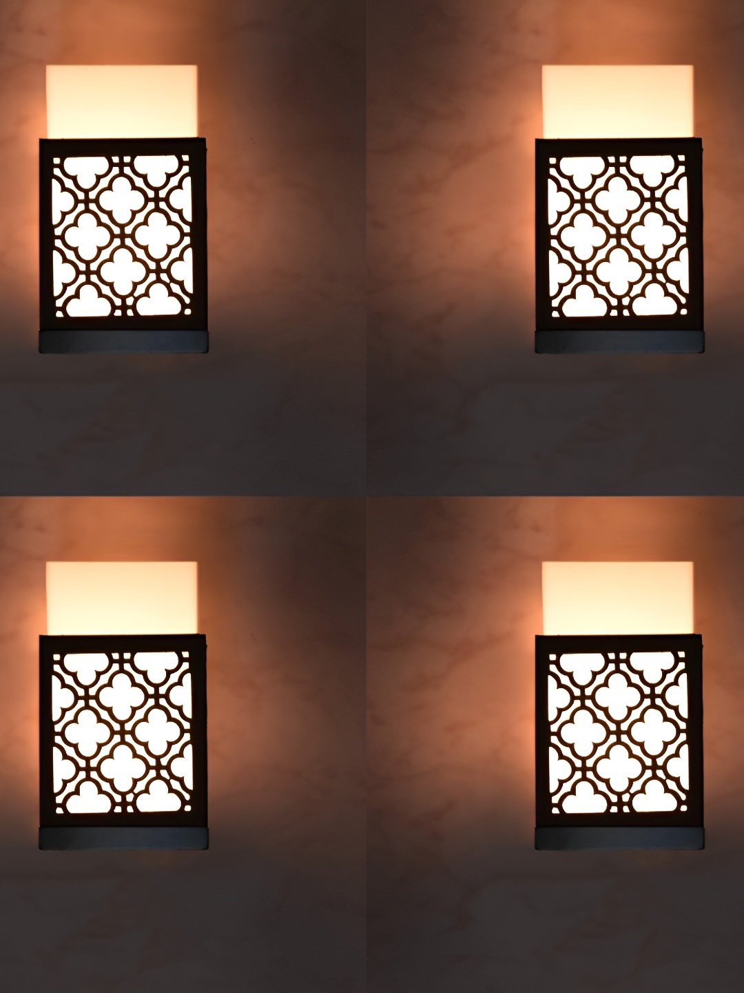 

Gojeeva Black 4 Pieces Textured Wooden Square Shaped Wall Lamps