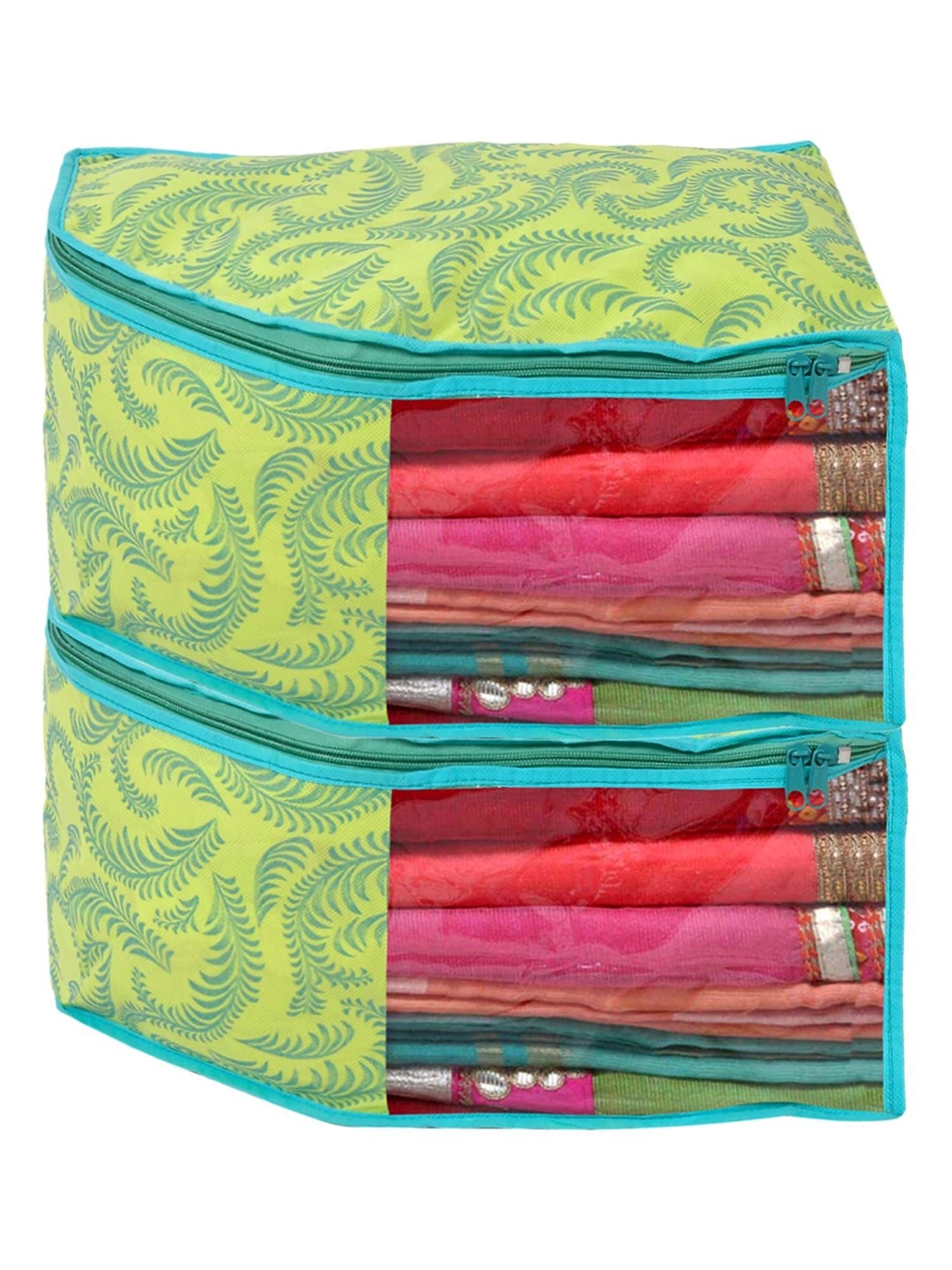 

Kuber Industries Green 2 Pieces Floral Printed Drawer Organiser