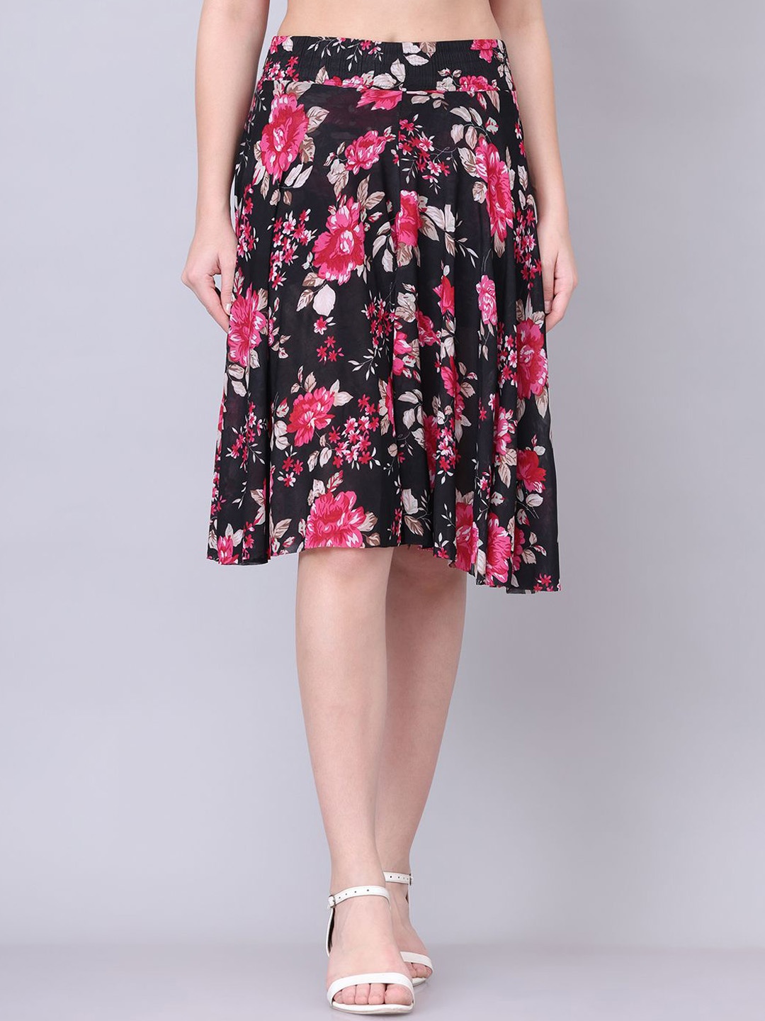 

GRACIT Women Floral Printed Flared Above-Knee Skirt, Black