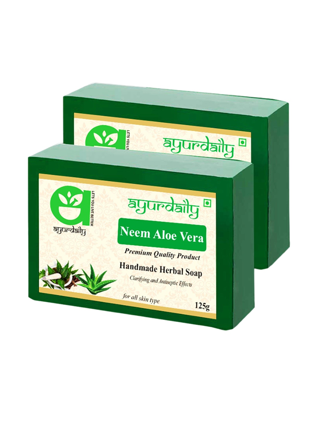 

Ayurdaily Set Of 2 Natural Neem & Aloe Vera Herbal Soap - 125 g Each, Green