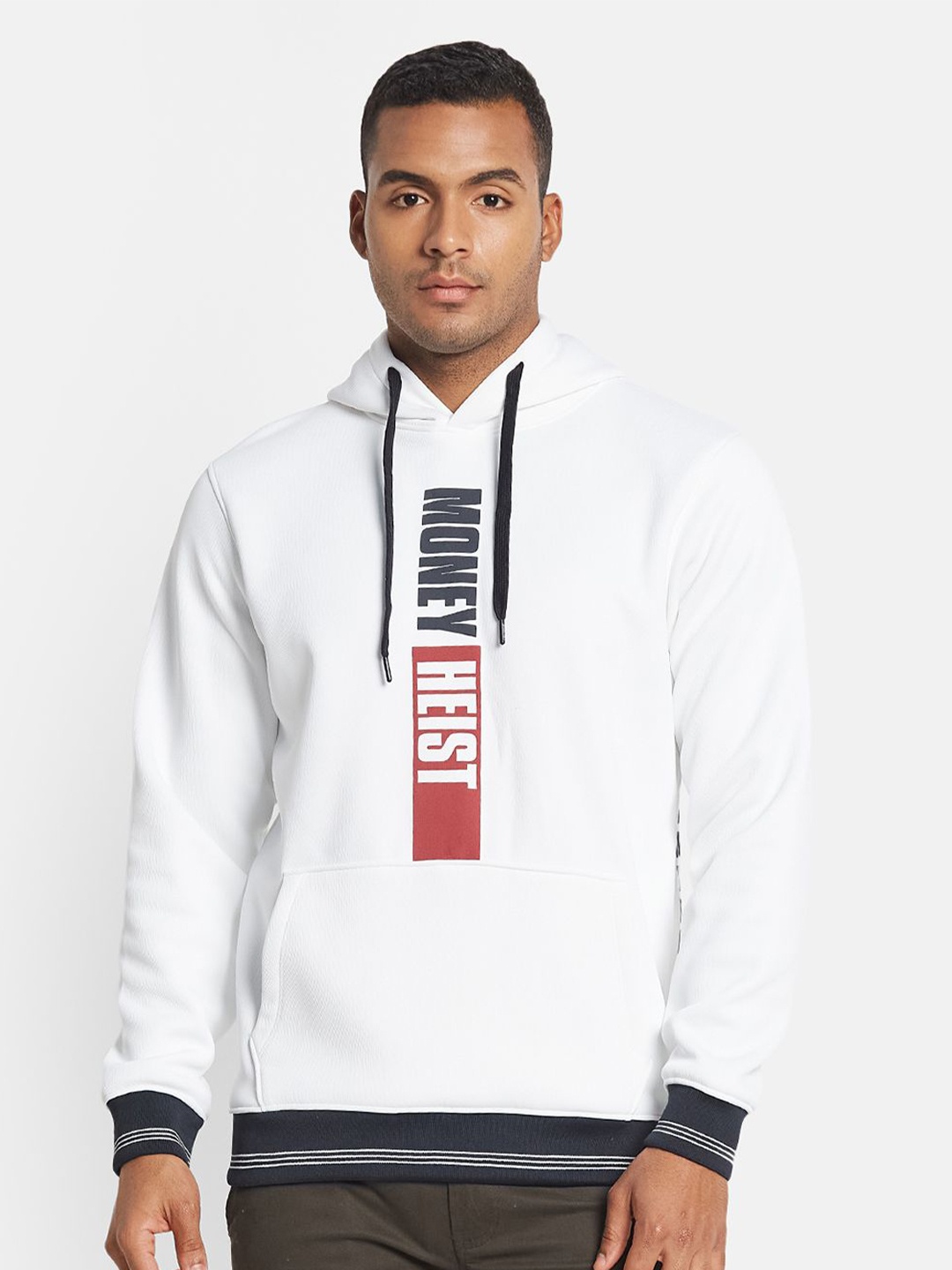 

Octave Men Typography Printed Long Sleeves Hooded Sweatshirt, White