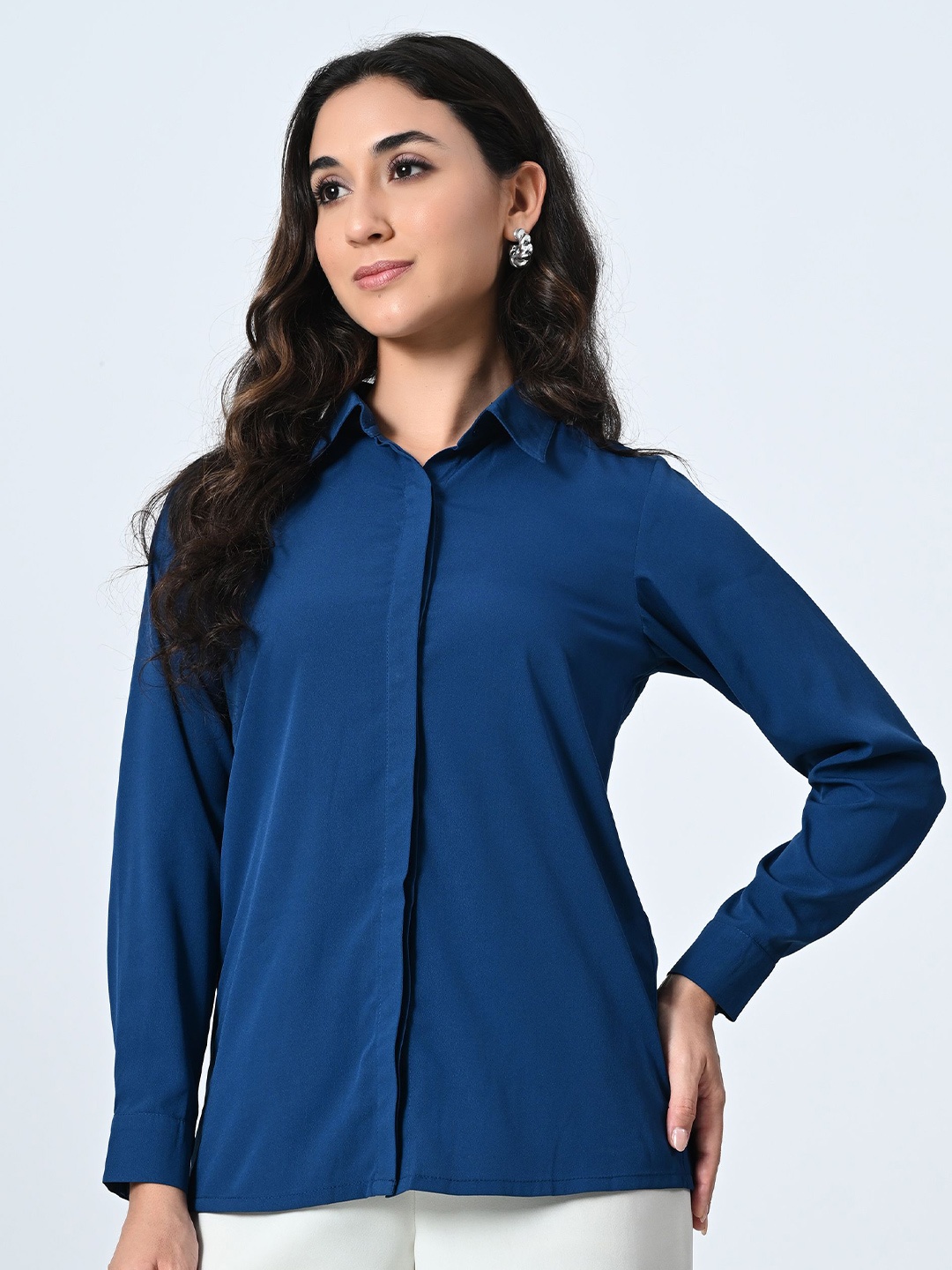 

ALL WAYS YOU Women Standard Spread Collar Solid Casual Shirt, Blue