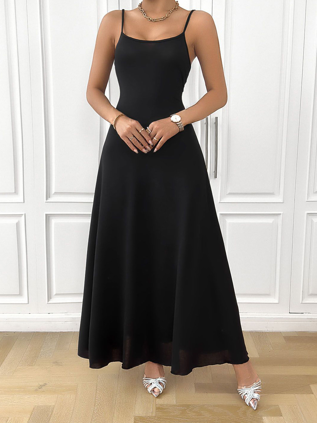 

StyleCast Women Fit and Flared Maxi Dress, Black