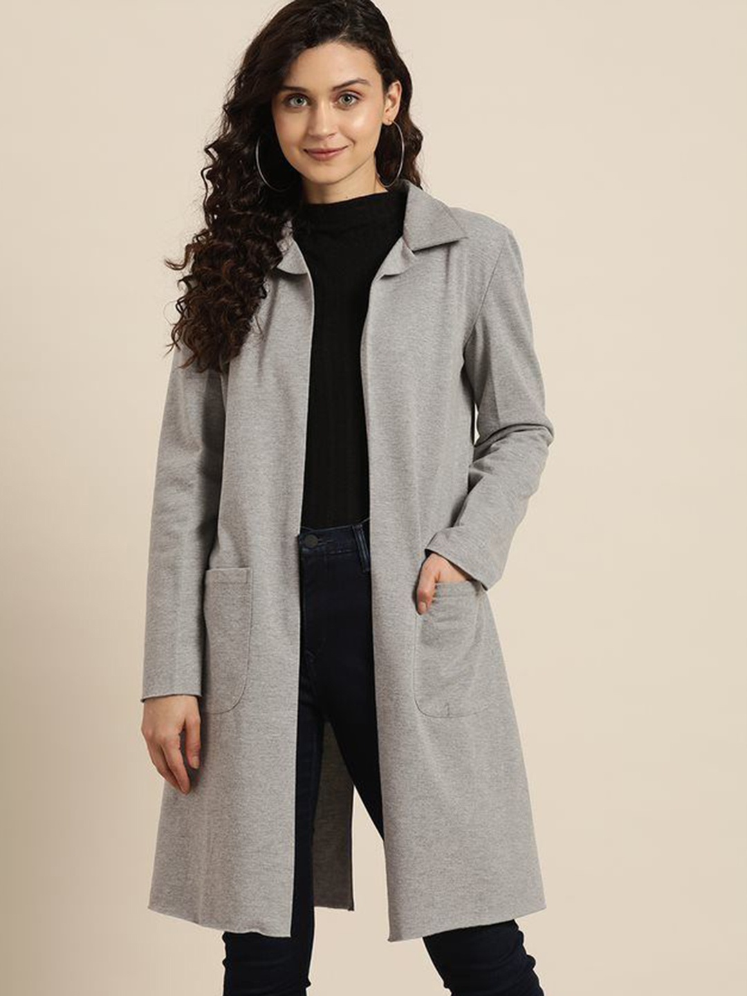 

Qurvii Women Open Front Jacket, Grey