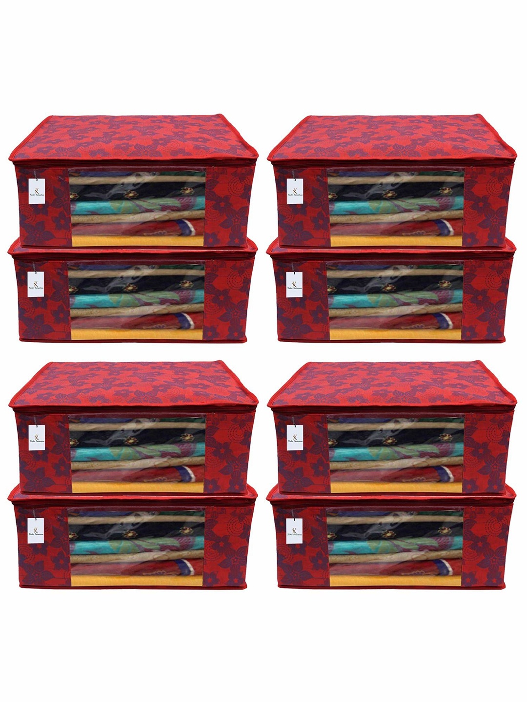 

Kuber Industries Red 8 Pieces Floral Printed Multi-Utility Organisers
