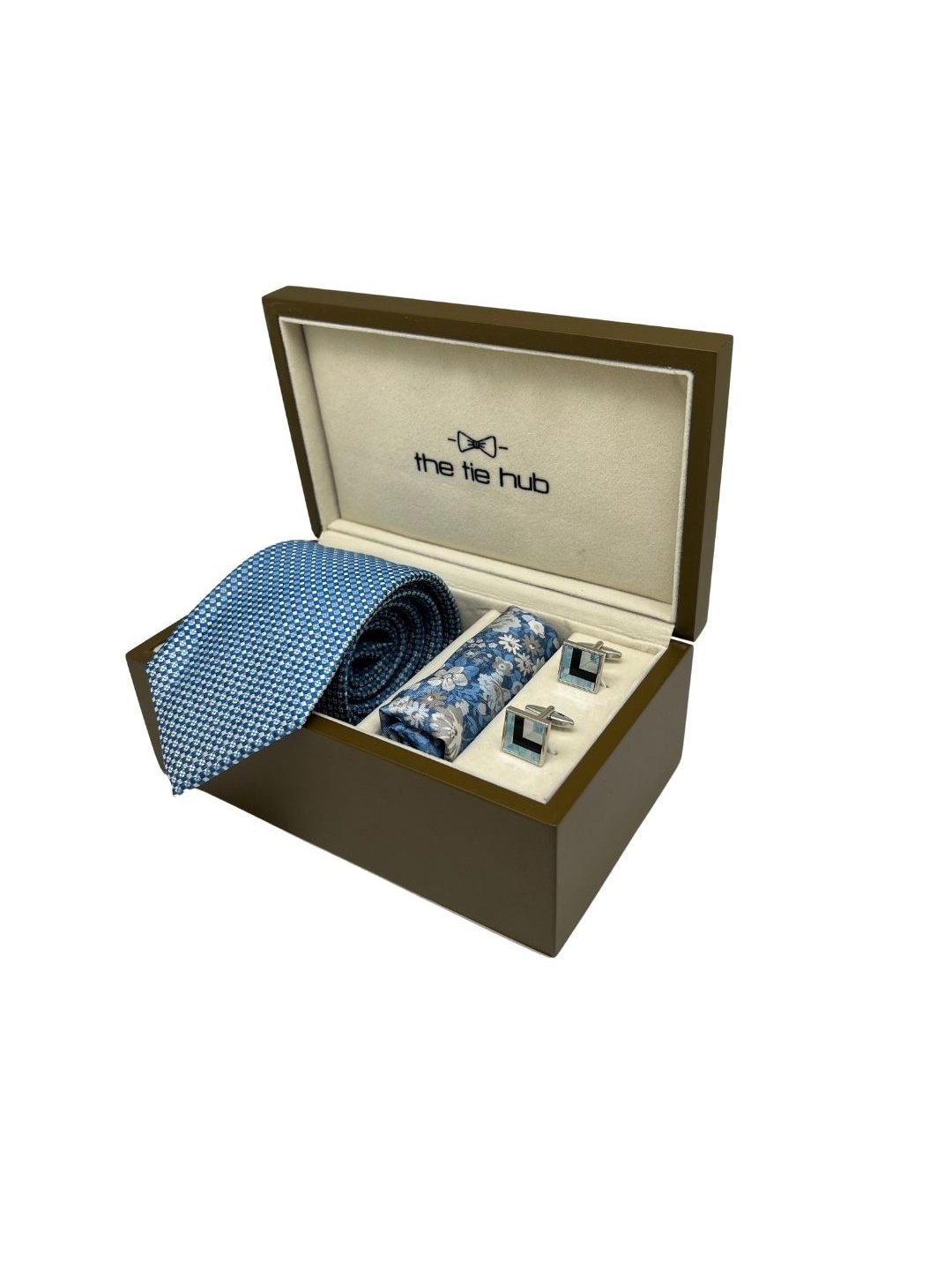 

The Tie Hub Men Floral Pocket Square & Mother of Pearl Cufflinks Accessory Gift Set of, Blue