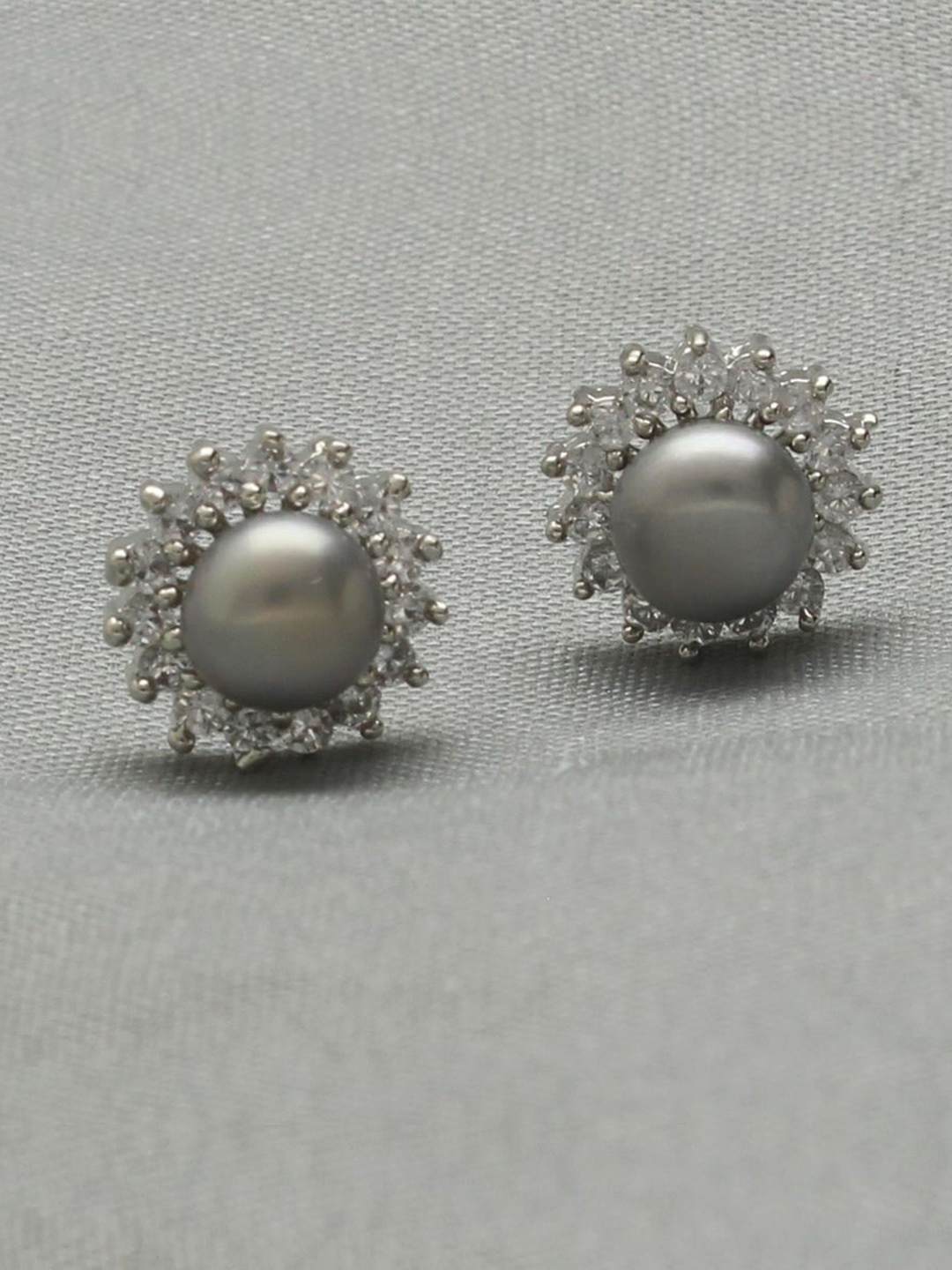 

Sri Jagdamba Pearls Dealer Qiara Gold-Plated Beaded Contemporary Studs, Grey