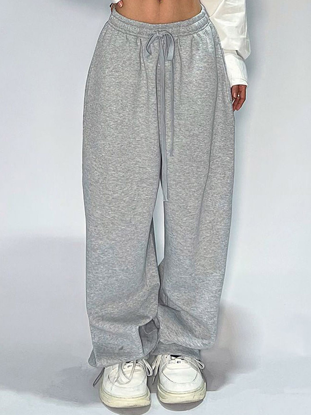

LULU & SKY Women Cotton Loose Fit High-Rise Regular Trousers, Grey