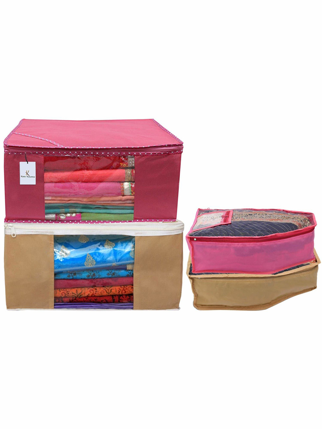 

Kuber Industries Pink 4 Pieces Saree Cover & Blouse Cover Drawer Organiser