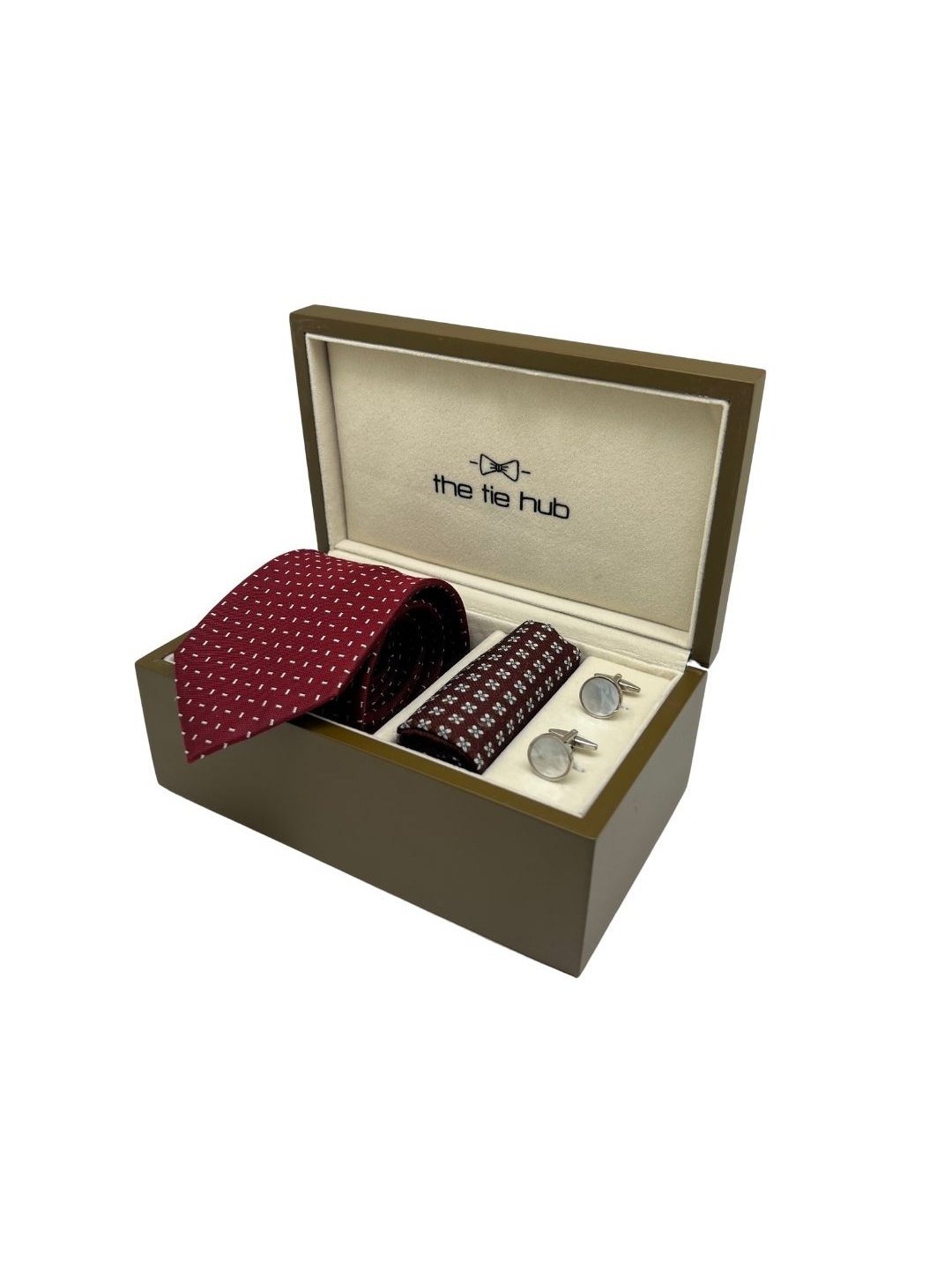 

The Tie Hub Men Tie, Cufflinks, Pocket Square Accessory Gift Set, Red