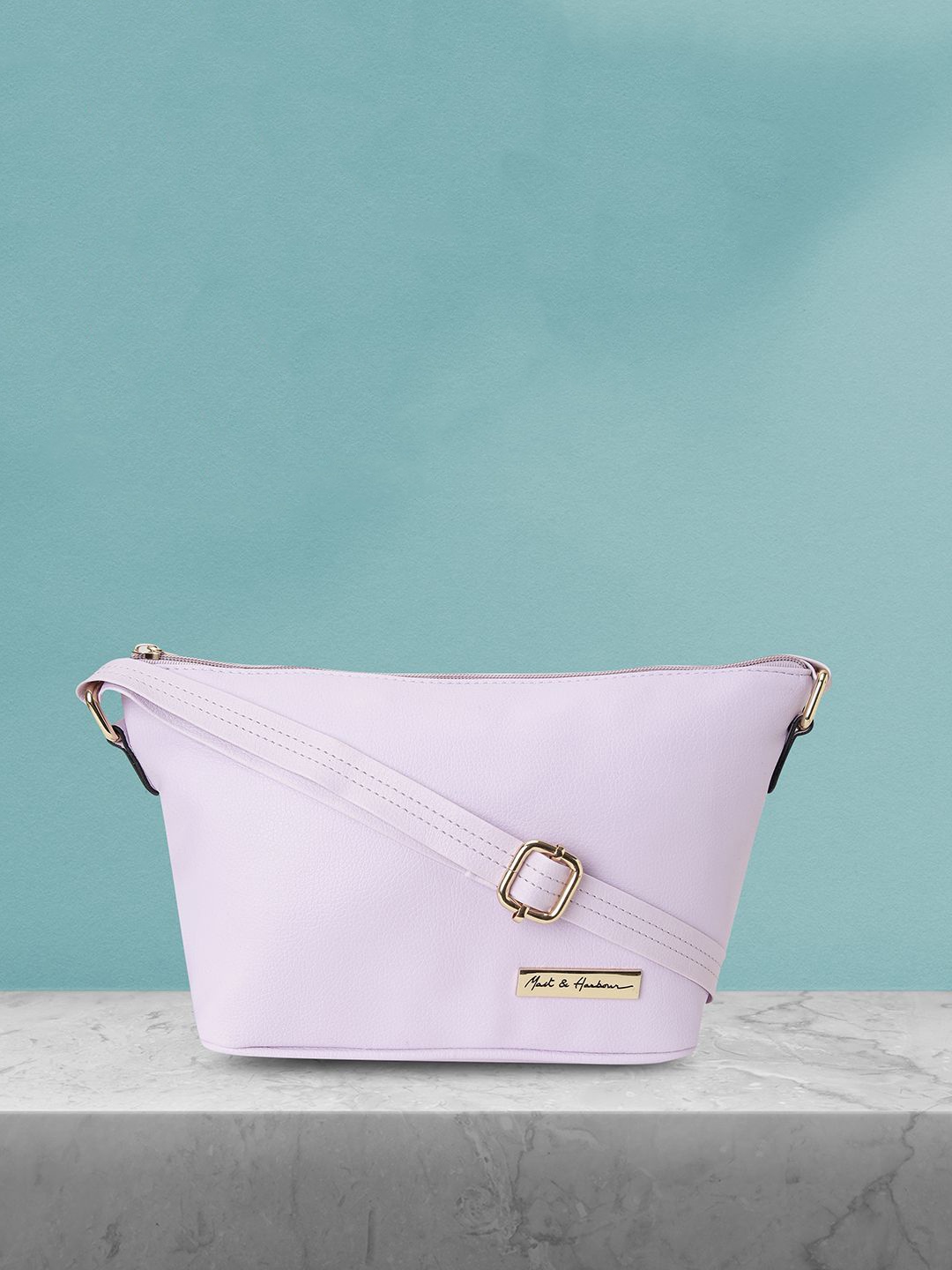 

Mast & Harbour Women Textured Crossbody Leather Sling Bag, Lavender