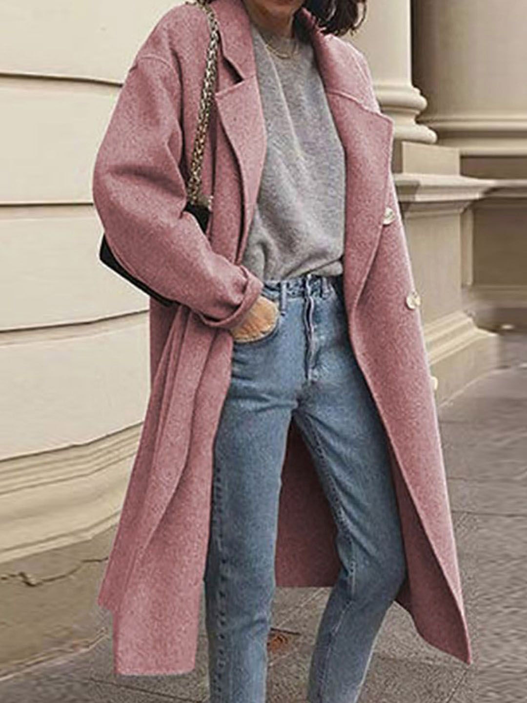 

StyleCast Notched Lapel Single-Breasted Long Sleeves Overcoat, Pink