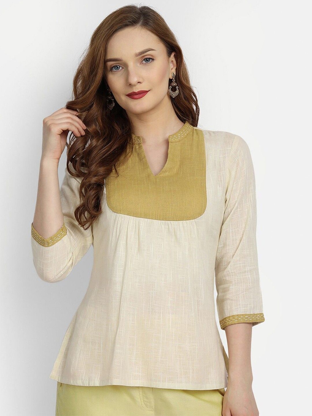 

SAHASIKA Women Colourblocked Cotton Top, Cream