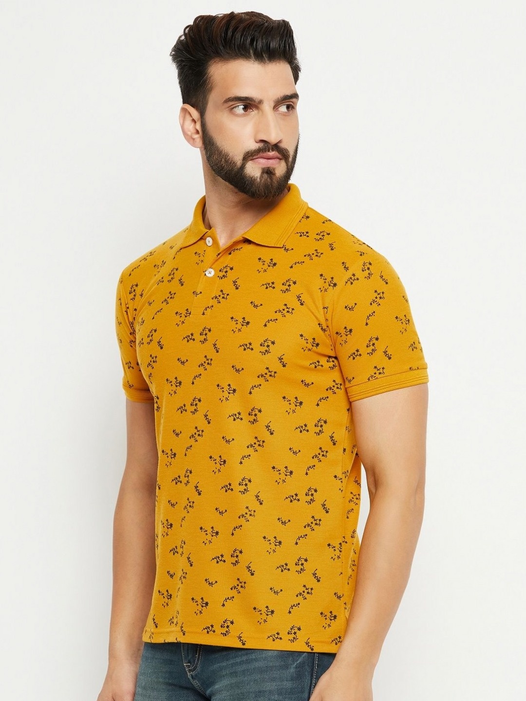 

GET GOLF Men Graphic Printed Polo Collar Cotton T-shirt, Mustard