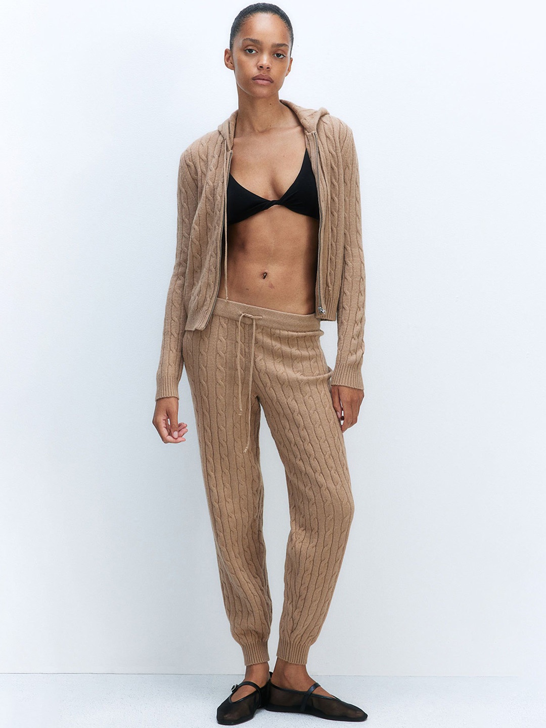 

H&M Cable-Knit Joggers, Beige