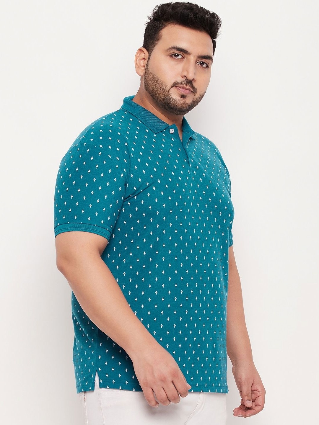 

GET GOLF Men Plus Size Graphic Printed Polo Collar Cotton T-shirt, Teal