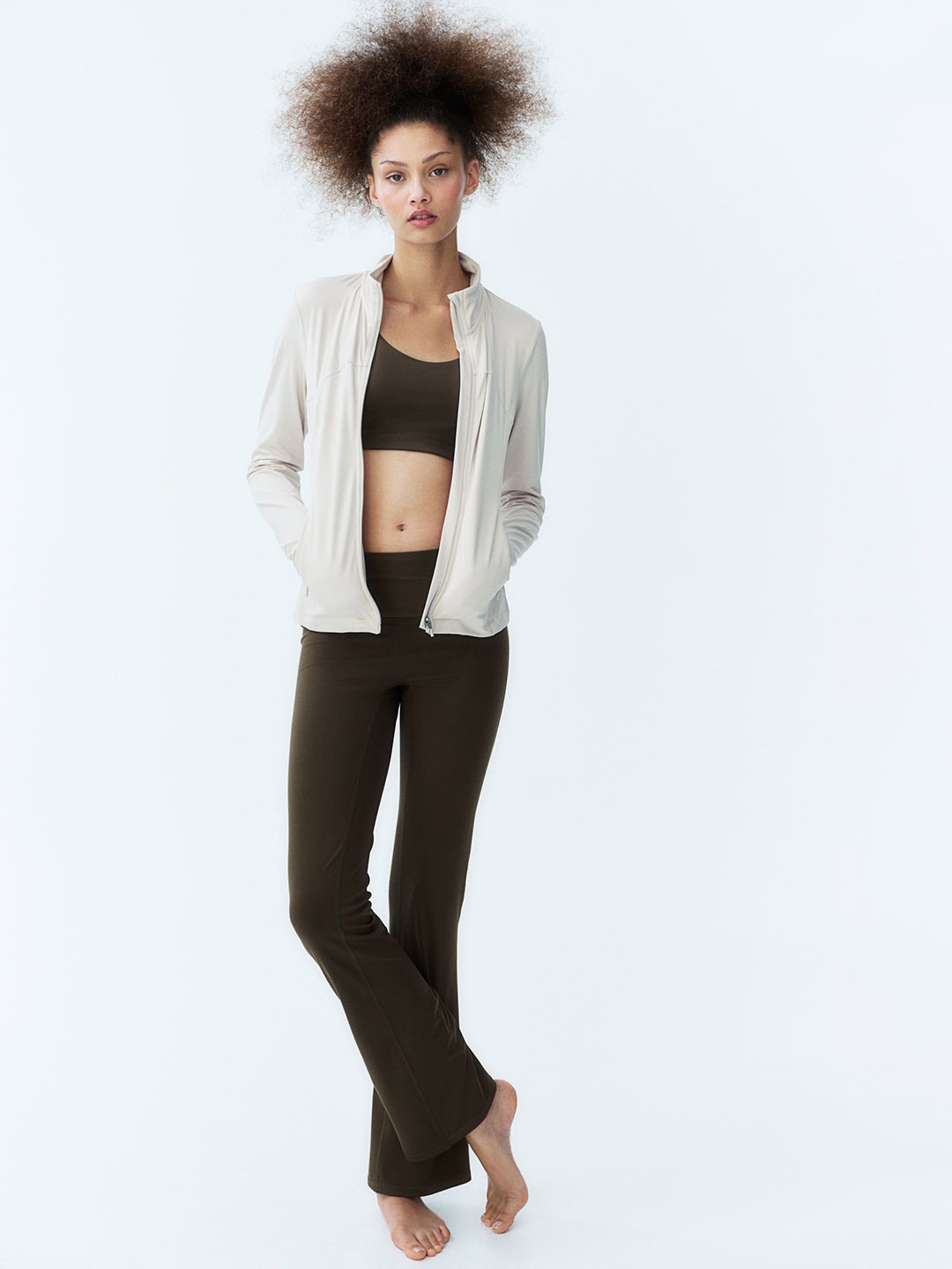 

H&M Zip-Through Sports Jacket In SoftMove, Beige