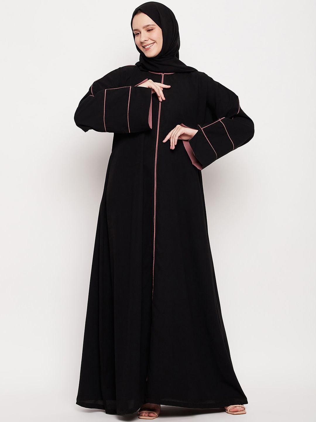 

NABIA A-line Abaya Burqa With Piping Design, Black