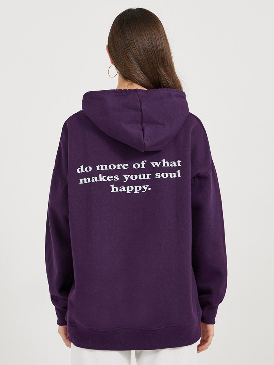 

Styli Women Typography Printed Oversized Fit Longline Hoodie, Purple