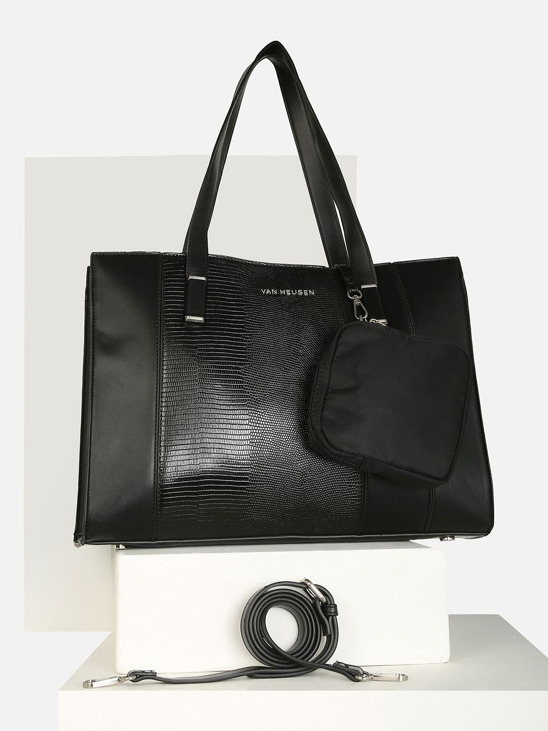 

Van Heusen Woman Textured Structured Shoulder Bag With Pouch, Black