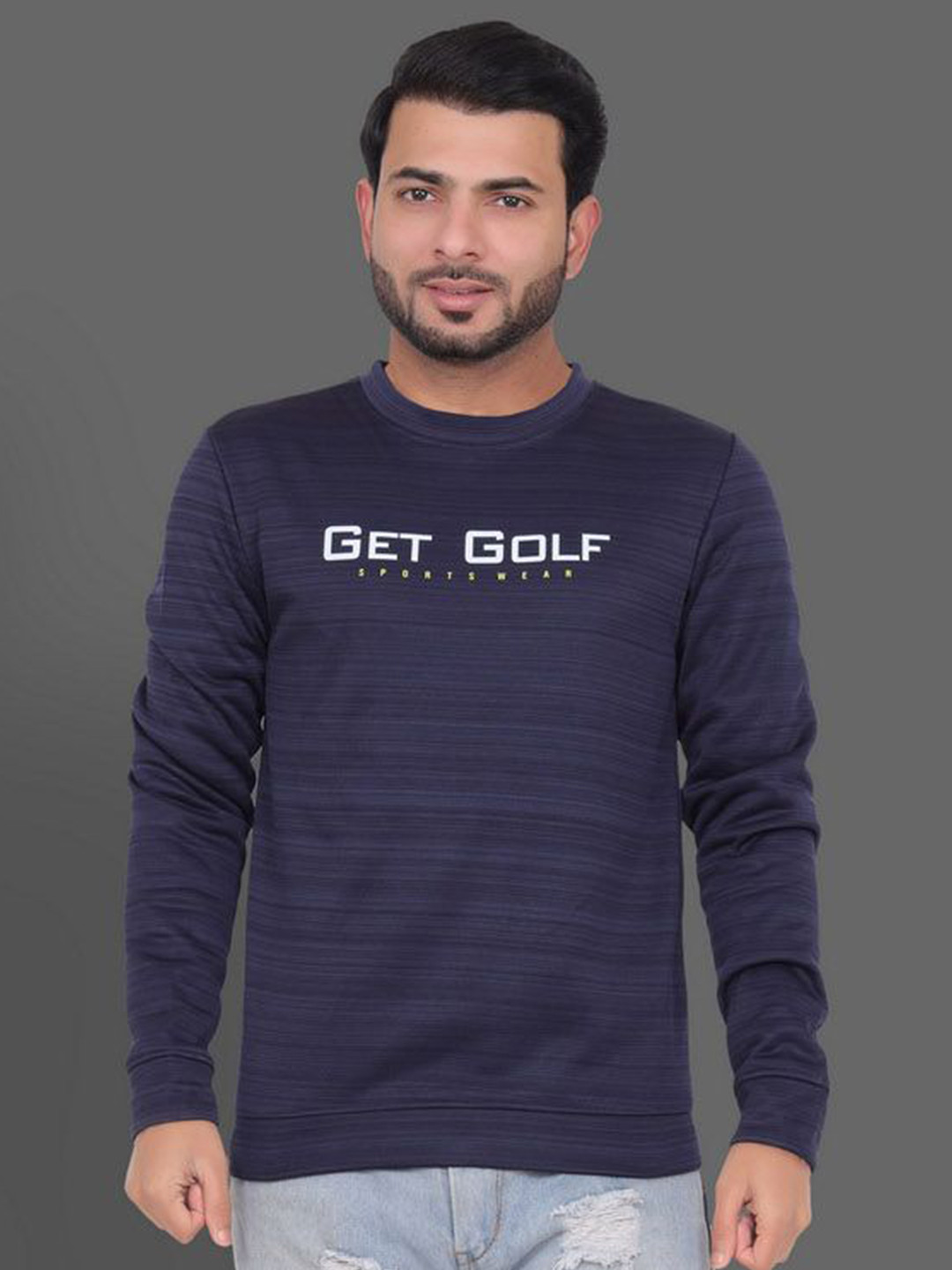 

GET GOLF Men Typography Printed Long Sleeves Round Neck Sweatshirt, Navy blue
