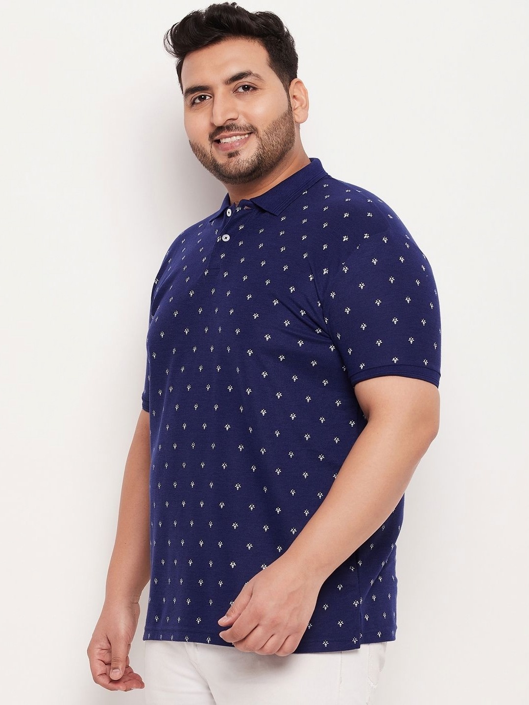 

GET GOLF Men Plus Size Graphic Printed Polo Collar Cotton T-shirt, Navy blue