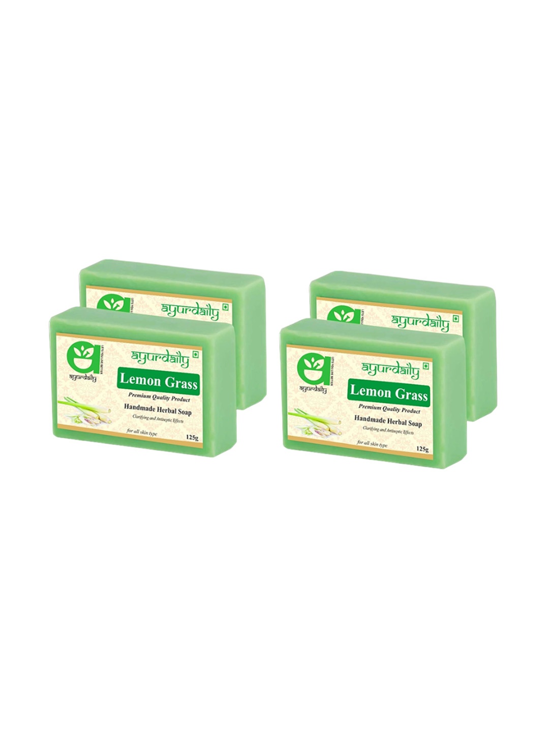 

Ayurdaily Set Of 4 Natural Lemon Grass Soap- 125 g Each, White