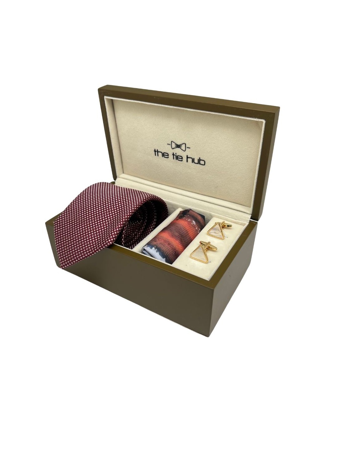 

The Tie Hub Men Tie, Cufflinks, Pocket Square Accessory Gift Set, Maroon