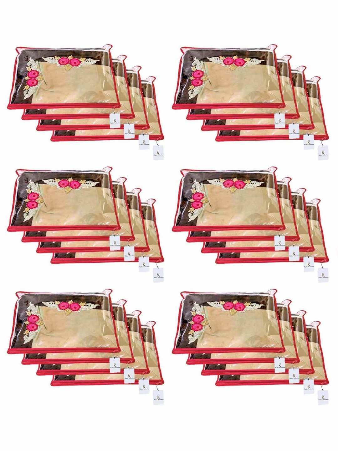 

Kuber Industries Red & Transparent 24 Pieces Floral Printed Saree Cover Organisers
