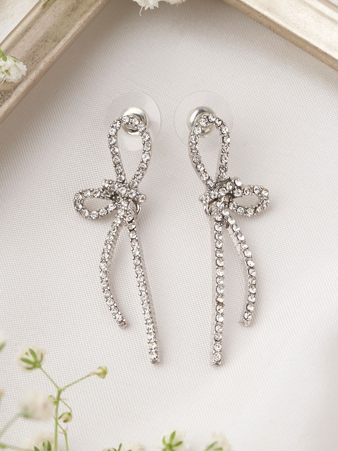 

JOKER & WITCH Silver-Plated Stone Studded Francine Bow Style Drop Earrings