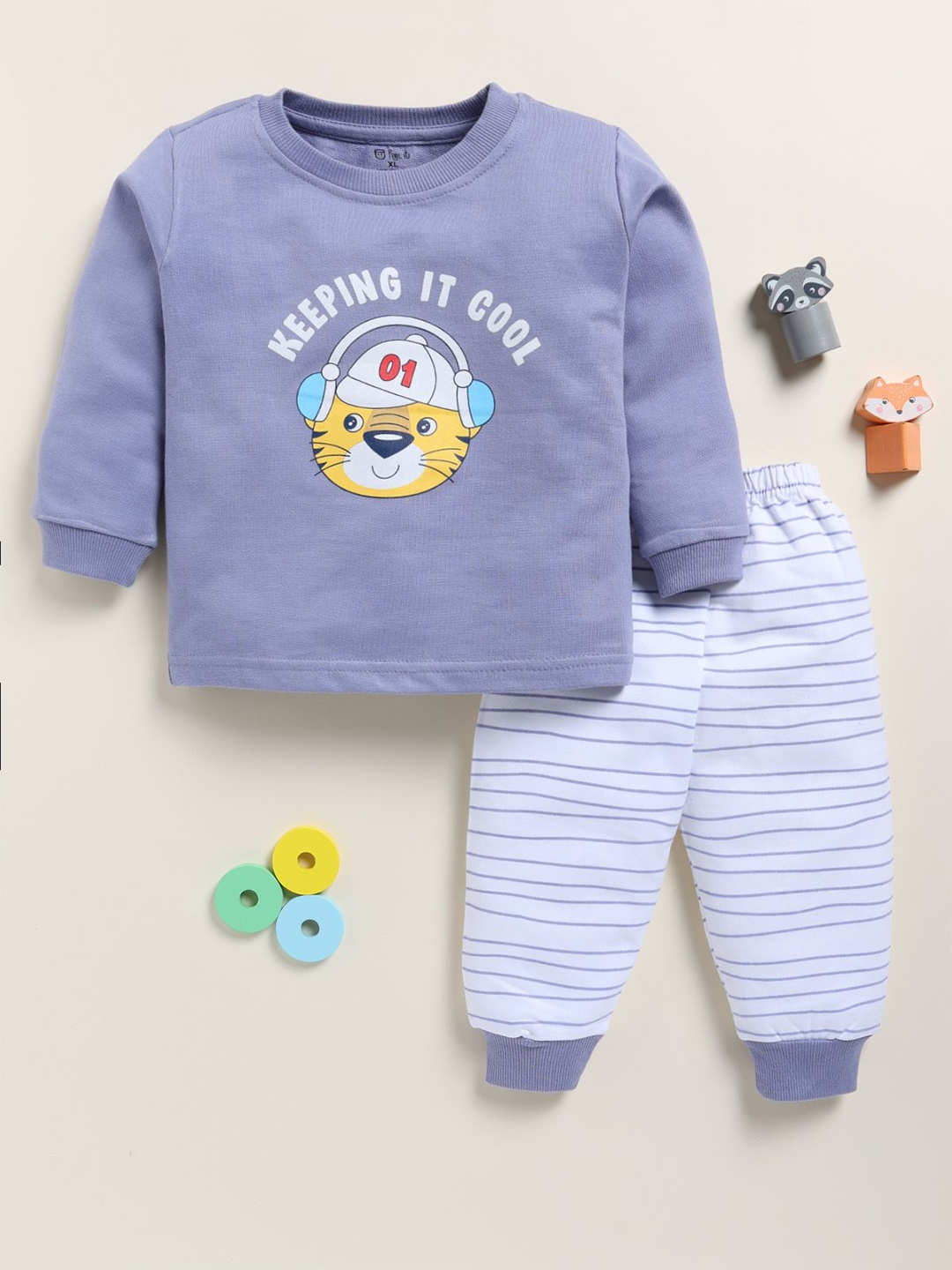 

Redden Kids Printed Round Neck Long Sleeves Pure Cotton T-Shirt With Jogger, Purple