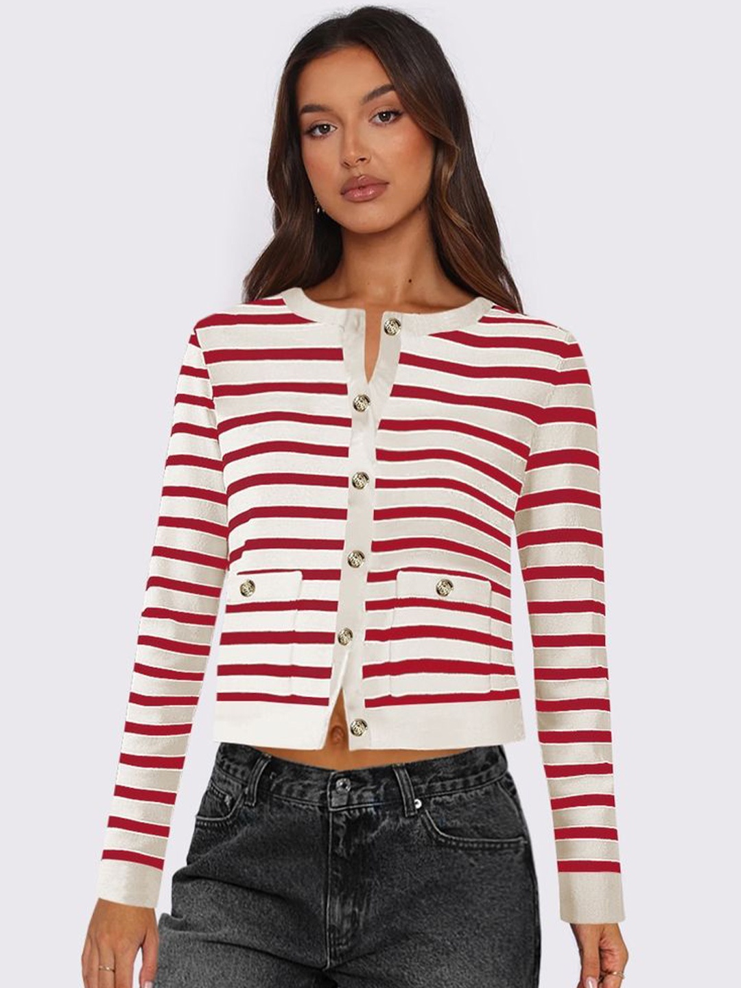 

LULU & SKY Women Striped Crop, Red